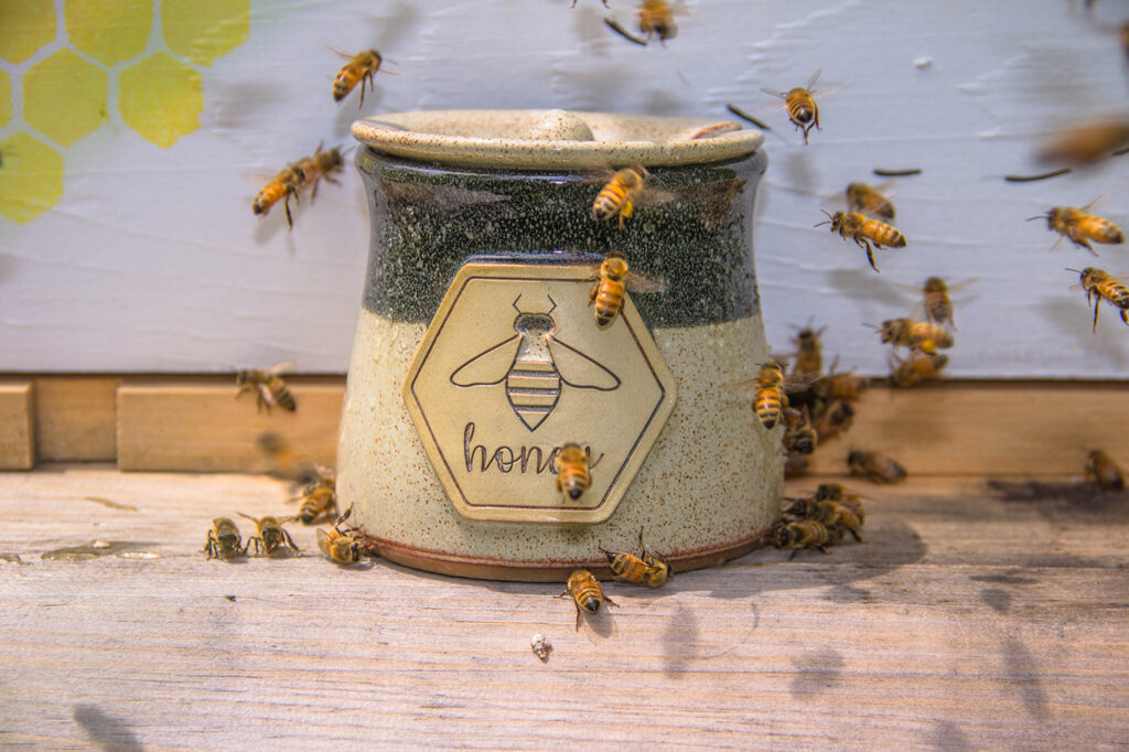 Stoneware Honey Pot with Honeybees