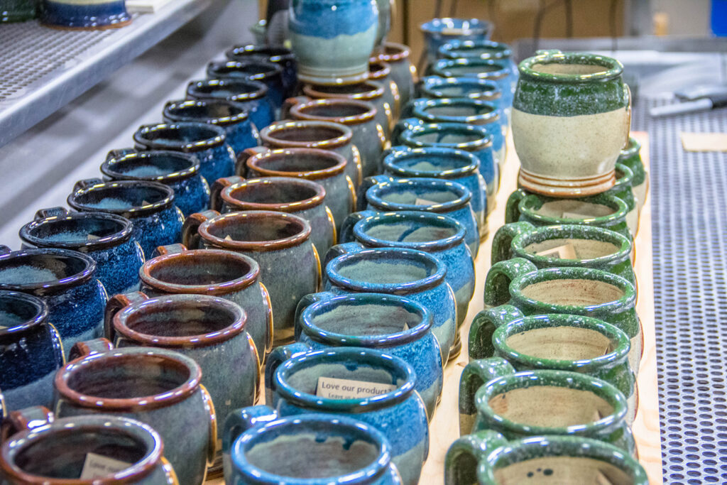 Stoneware mugs in four colors