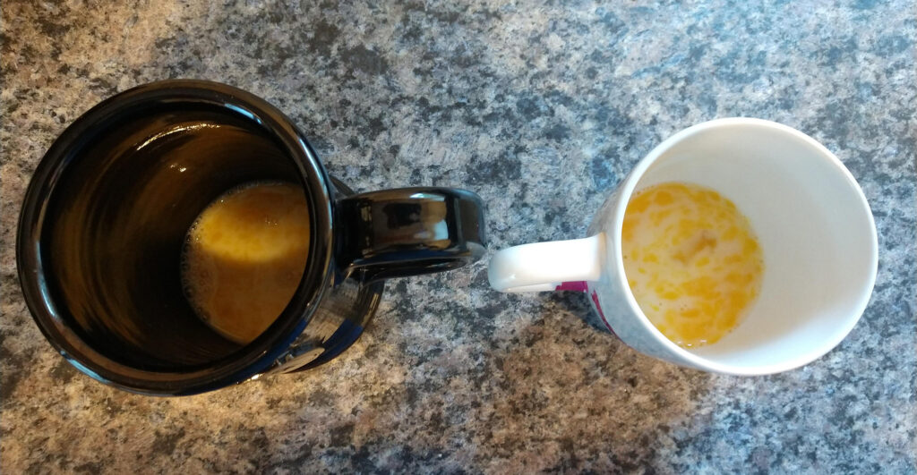 Mugs with eggs in them